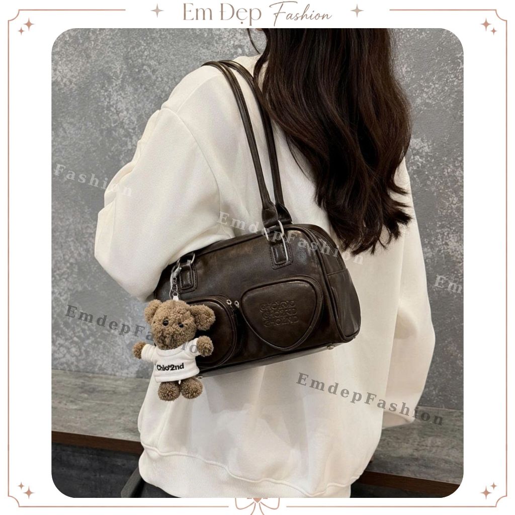 Túi Xách Nữ Đeo Vai Emdep Fashion Chio Enjoy Quảng Châu Xinh Xắn Kèm Móc Khóa Gấu Dễ Thương - TC141