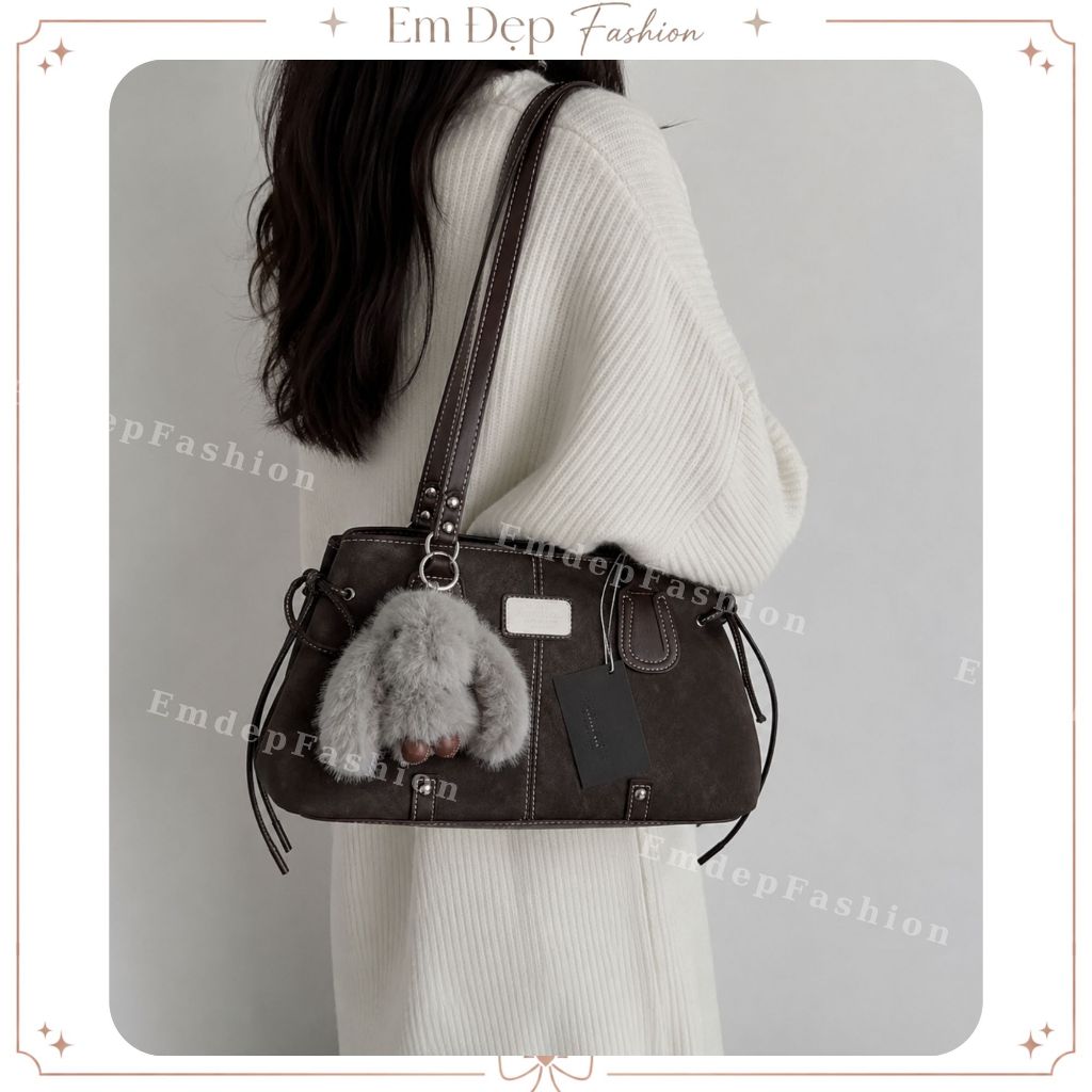 Túi Xách Nữ Đeo Vai Emdep Fashion Thời Trang Da Cao Cấp Kèm Charm Thỏ Đáng Yêu - TC145