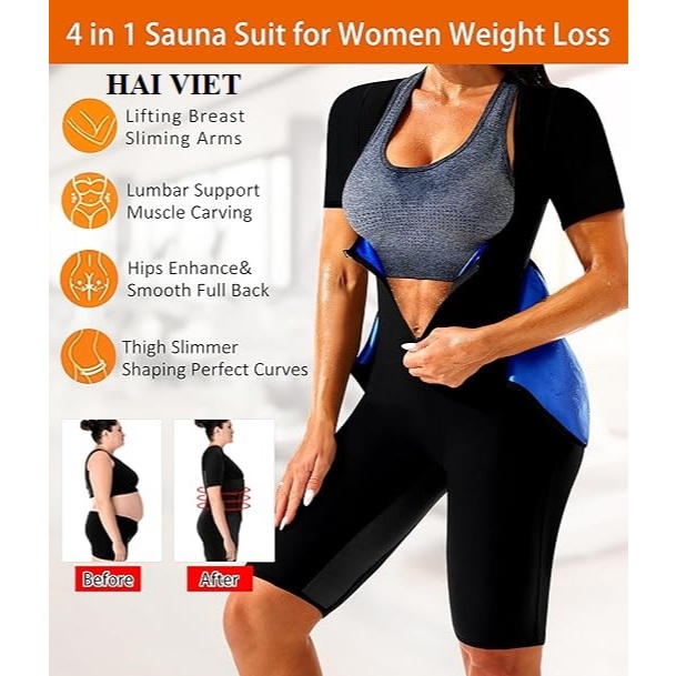 Bộ Sinh Nhiệt Định Hình Sinh Nhiệt Giảm Cân 4 Trong 1 - Đồ Tập Gym Sauna Suit Đốt Mỡ, Tạo Đường Eo, 