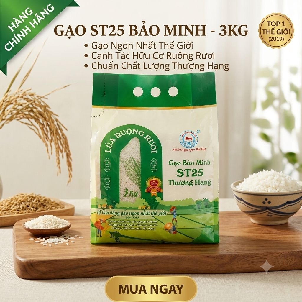 Gạo ST25 Bảo Minh Thượng Hạng ruộng rươi 3Kg