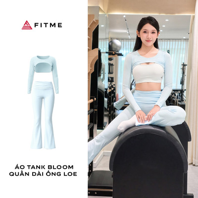 Bộ đồ tập gym, yoga nữ Fitme áo tank Bloom Xanh pastel (chưa bao gồm bra), quần legging ống loe thoáng khí nâng mông