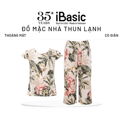 Bộ mặc nhà nữ iBasic thun lạnh quần lửng áo tay cánh tiên HOMW067