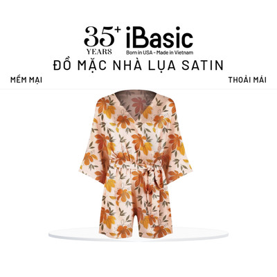 Bộ jumpsuit mặc nhà iBasic lụa satin dáng ngắn phom kimono - SW067