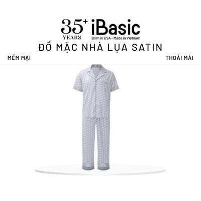 Bộ mặc nhà nam iBasic lụa satin họa tiết iB tay ngắn HOMM018