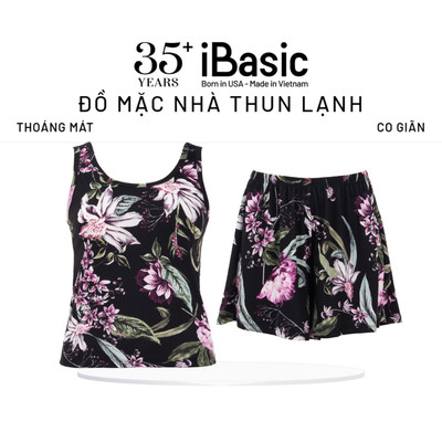 Bộ mặc nhà nữ iBasic thun lạnh quần đùi áo sát nách HOMW066