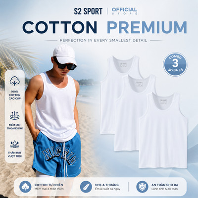 Combo 03 Áo ba lỗ lót trong S2 SPORT 100% cotton organic mềm, thoáng khí, thấm hút mồ hôi - SC21.CB3