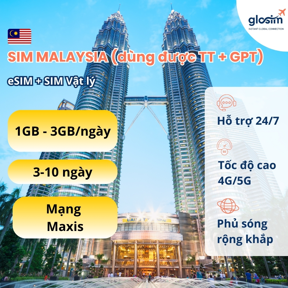 SIM Du lịch Malaysia 3-10 ngày, dùng được tất cả các app, SIM Malaysia 4G/5G, Không cần đăng ký, bảo