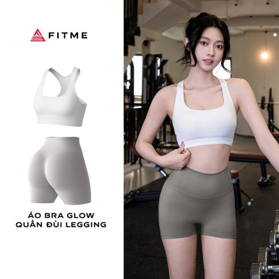 Bộ đồ tập nữ Fitme Glow áo bra phối quần đùi Dark Grey mềm mại tôn dáng thấm hút mồ hôi