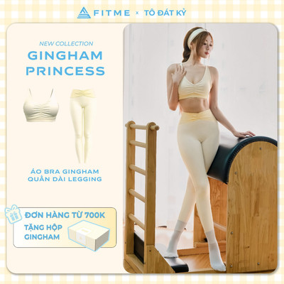 Bộ Fitme SL nữ tập pilates yoga áo bra Rosy vàng pastel kết hợp quần Aura nâng v3 tôn dáng