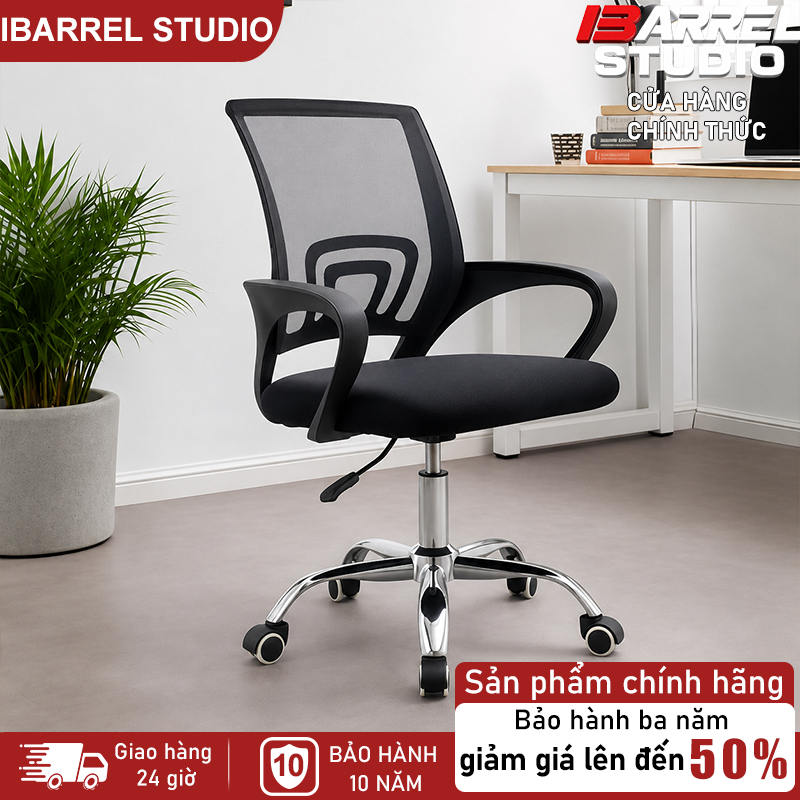 Ghế xoay văn phòng Tựa lưng lưới thoáng khí Thiết kế cong chống mỏi Chân thép chịu lực tốt