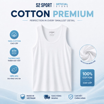 Áo ba lỗ nam S2 SPORT  áo tanktop trơn lót trong 100% cotton co giãn thoáng mát thấm hút tốt - SC21