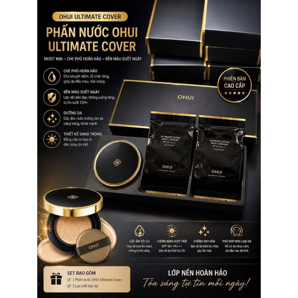 [Tặng 2 Lõi] Phấn nước Ohui Ultimate Cover Mesh Cushion SPF50+/PA+++ - Cushion Ohui Ultimate Cover