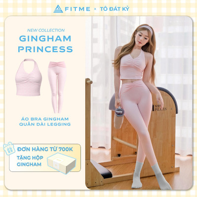 Bộ đồ tập gym pilates yoga nữ Fitme SL áo bra Muse hồng pastel phối quần ống loe Divine co giãn thoải mái