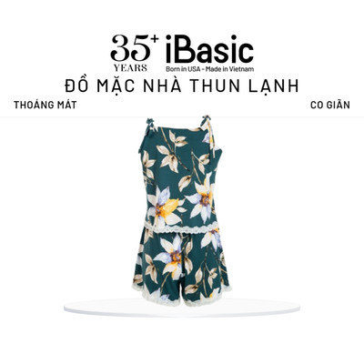  Đồ bộ đồ mặc nhà nữ iBasic thun lạnh quần đùi hai dây hoạ tiết HOMY047