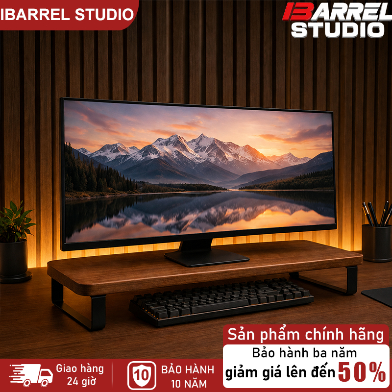 IB Kệ để màn hình Kệ máy tính Gỗ óc chó Hiện đại Tăng cao 9cm Chịu tải 50kg Cất gọn bàn phím | BigBuy360 - bigbuy360.vn
