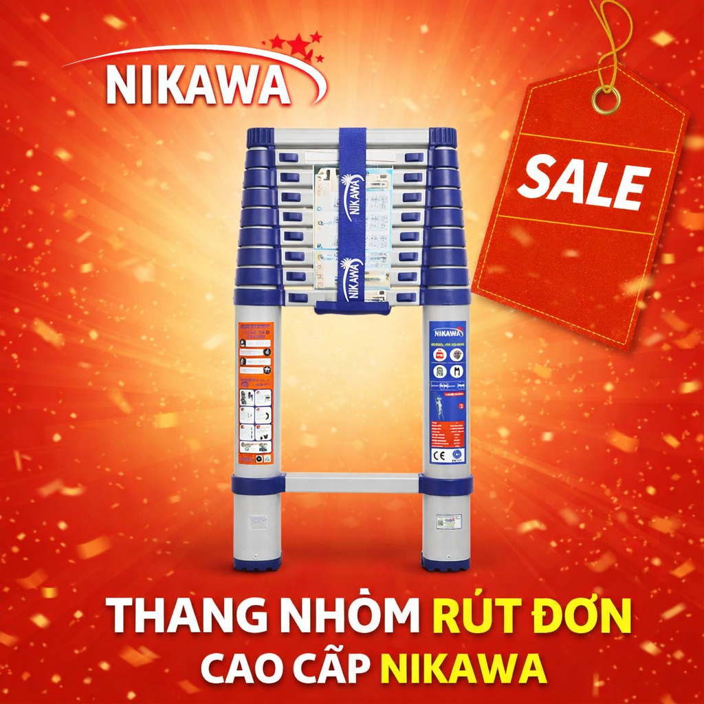 Thang nhôm rút NIKAWA Nhật bản NK60 6m, NK54 5.4m, NK50 5m, NK48 4,8m , NK44 4m4, NK38 3m8, NK32 3m2