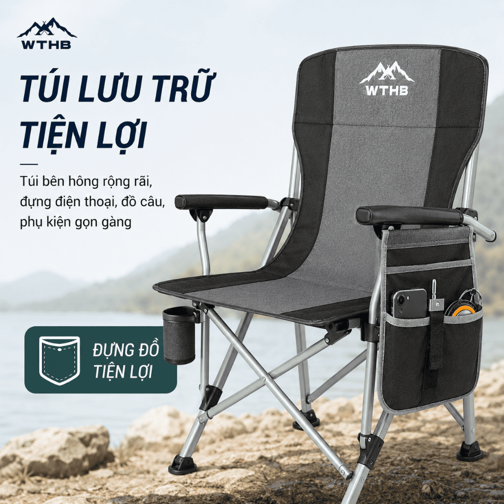 Ghế câu cá gấp gọn có tựa lưng du lịch cắm trại dã ngoại nhẹ chịu lực bền khung thép túi đựng tiện lợi cao cấp | BigBuy360 - bigbuy360.vn
