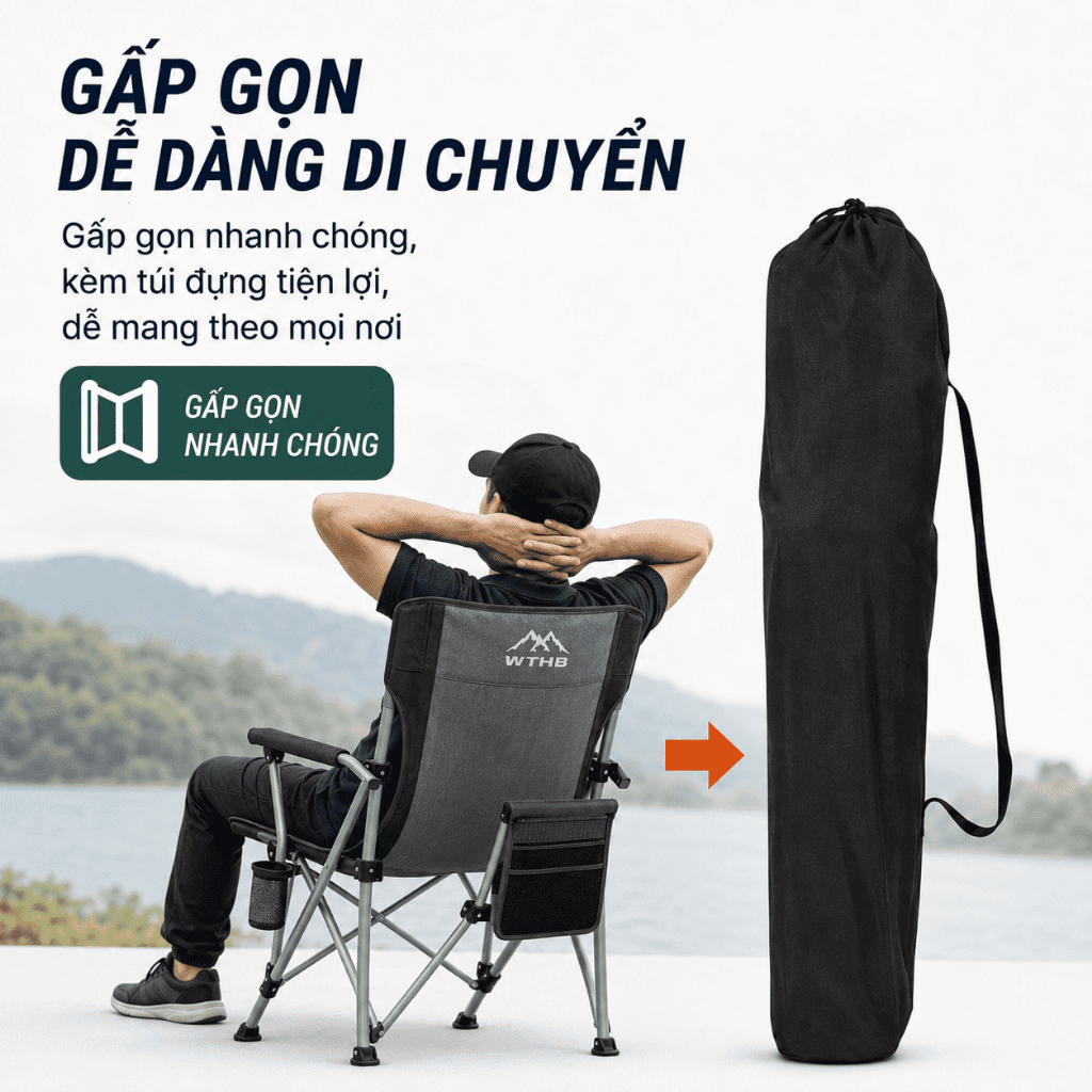 Ghế câu cá gấp gọn có tựa lưng du lịch cắm trại dã ngoại nhẹ chịu lực bền khung thép túi đựng tiện lợi cao cấp | BigBuy360 - bigbuy360.vn