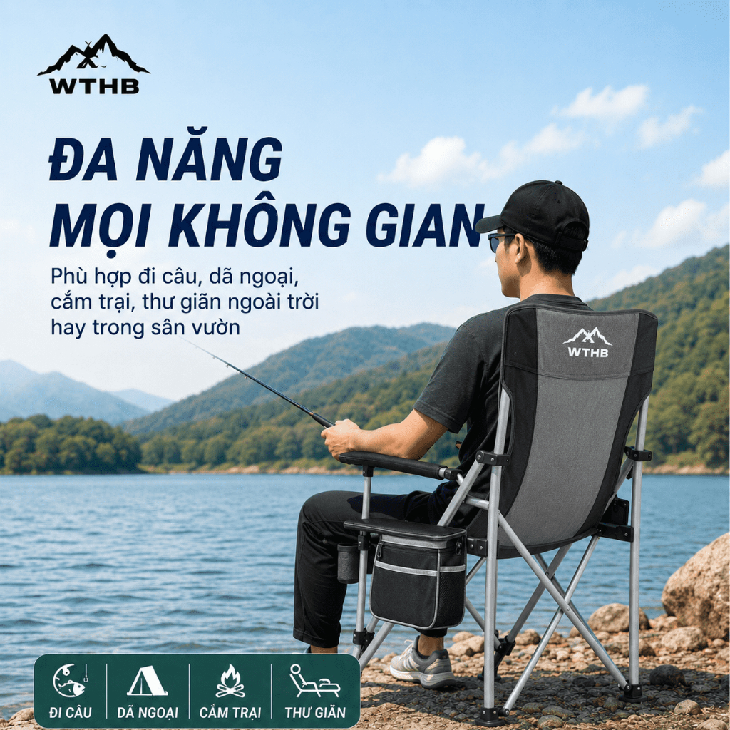 Ghế câu cá gấp gọn có tựa lưng du lịch cắm trại dã ngoại nhẹ chịu lực bền khung thép túi đựng tiện lợi cao cấp | BigBuy360 - bigbuy360.vn