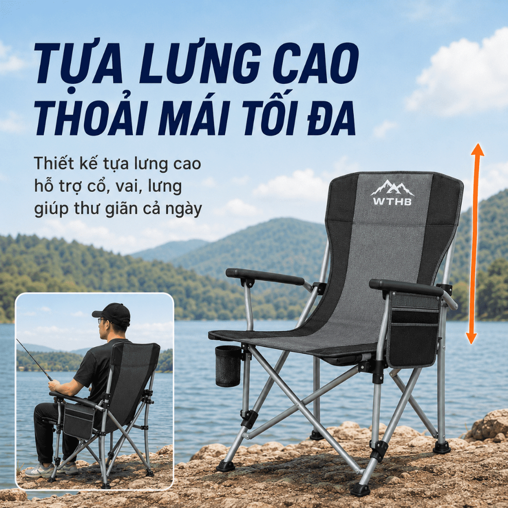 Ghế câu cá gấp gọn có tựa lưng du lịch cắm trại dã ngoại nhẹ chịu lực bền khung thép túi đựng tiện lợi cao cấp | BigBuy360 - bigbuy360.vn