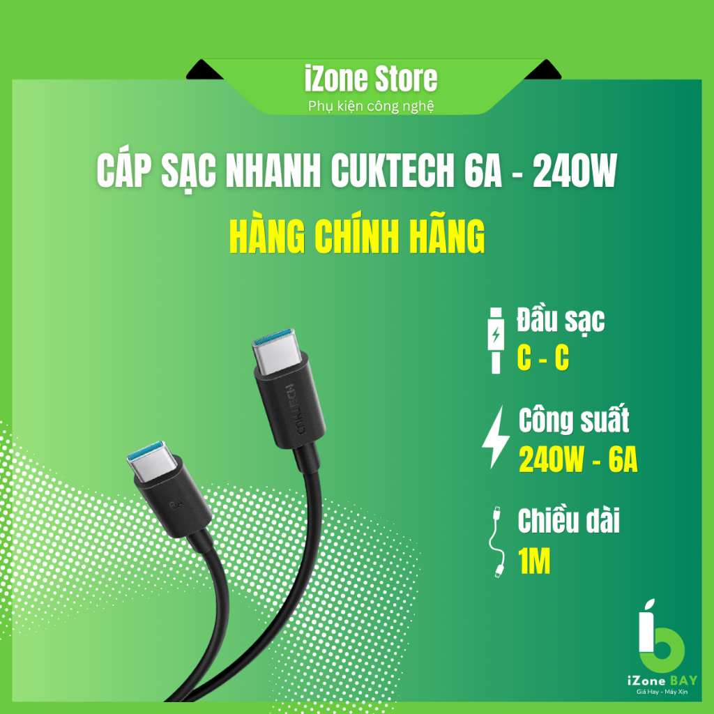 [CUKTECH] Cáp sạc nhanh 6A - 240W cho iP, 4ndroid, tablet, laptop