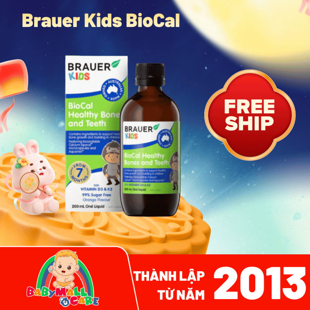 Brauer Kids BioCal Healthy Bones and Teeth – Bổ Sung Calcium + D3 + K2 – Tăng Chiều Cao, Chắc Xương