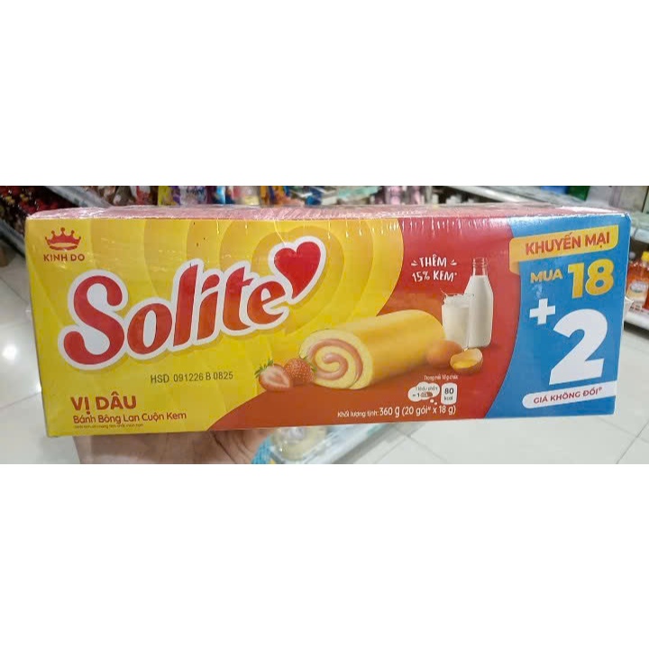 Bánh bông lan cuộn kem Solite vị dâu 360g (20 cái)