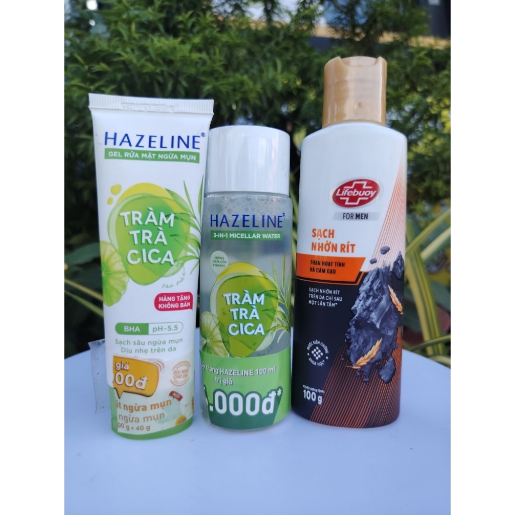 combo 3 món gồm 1 tẩy trang hazeline 100g +1 sữa rửa mặt Hazeline 40g +1sữa tắm Lifebuoy than hoạt t