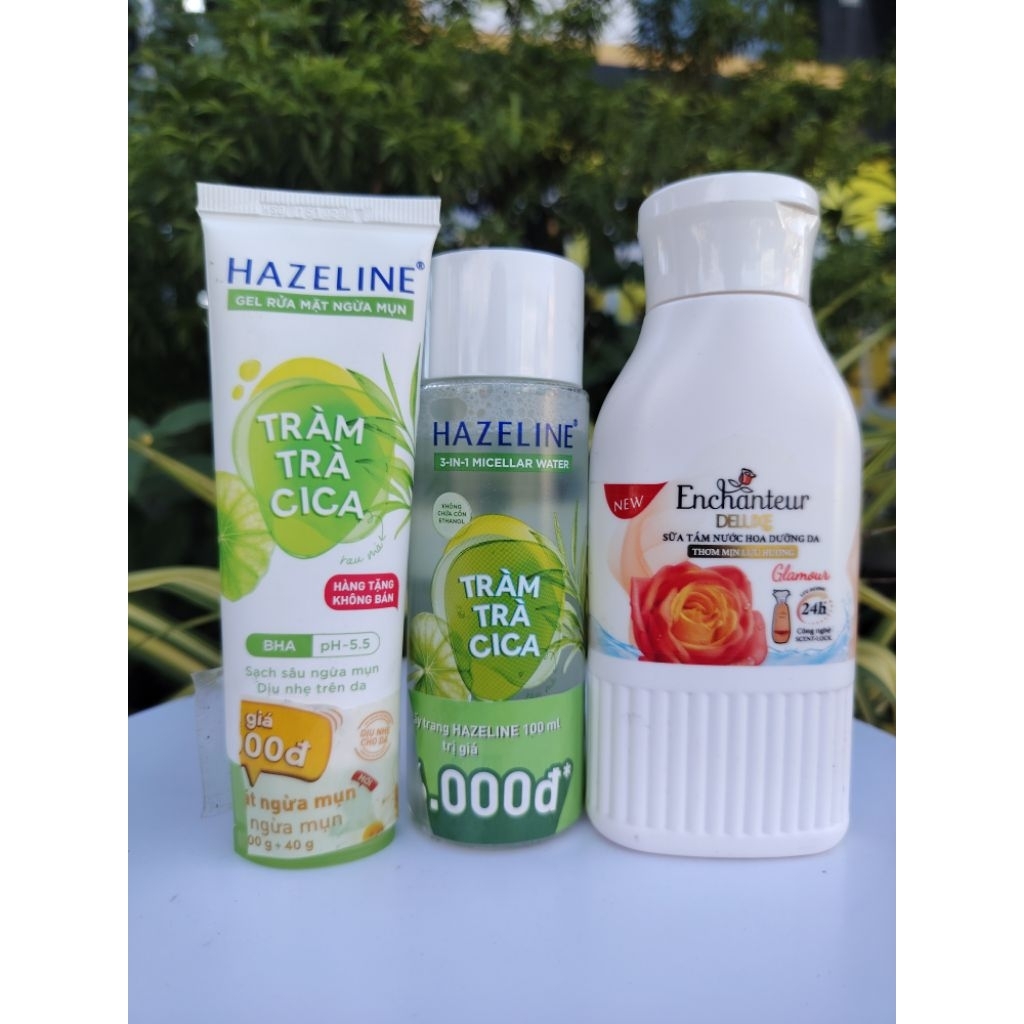Combo 3 món gồm 1 sửa tắm enchanteur 80g +1 tẩy trang hazeline 100g +1 sữa rửa mặt Hazeline 40g