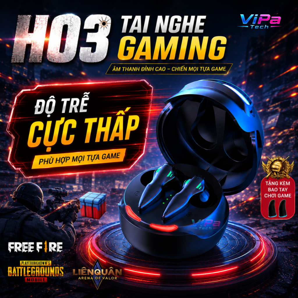 Tai Nghe Bluetooth Gaming H03 Bluetooth 5.3 Mũ 3 Độ Trễ Thấp, Pin Trâu, Chơi Game PUBG Free Fire
