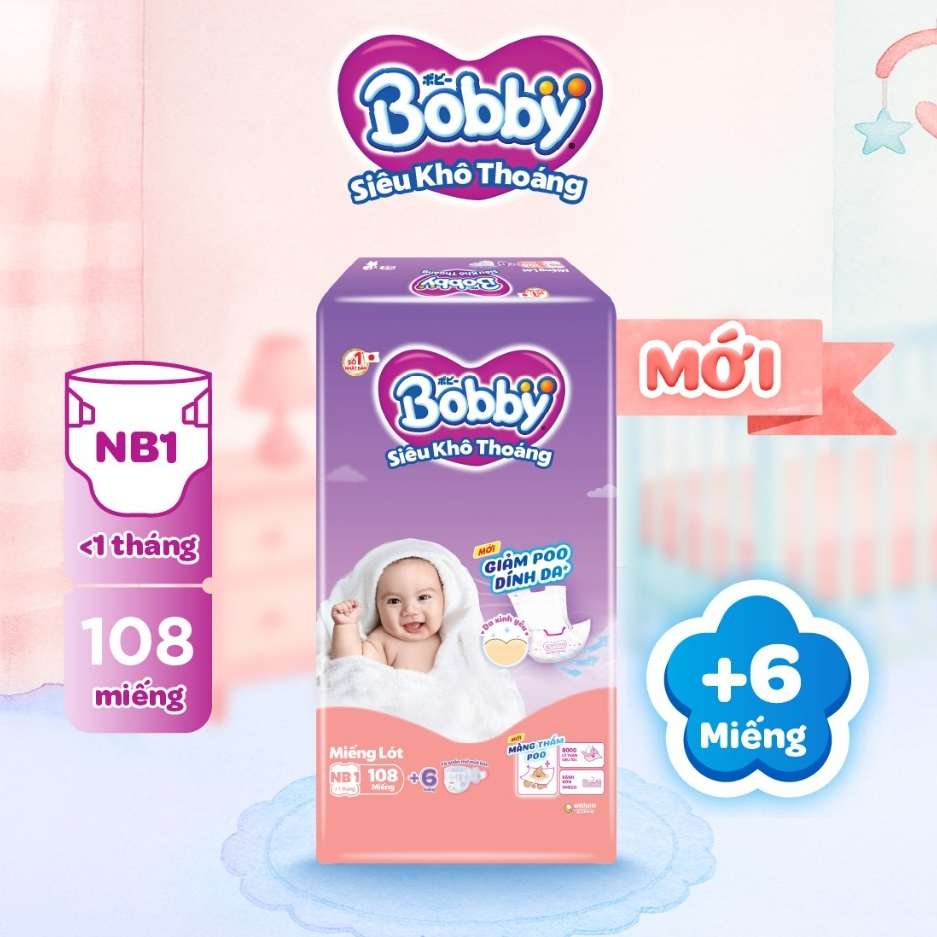 Miếng Lót Bobby Newborn NB1 – NB2 | 40–108 Miếng | Êm Mềm, Thấm Hút, Phù Hợp Bé Sơ Sinh