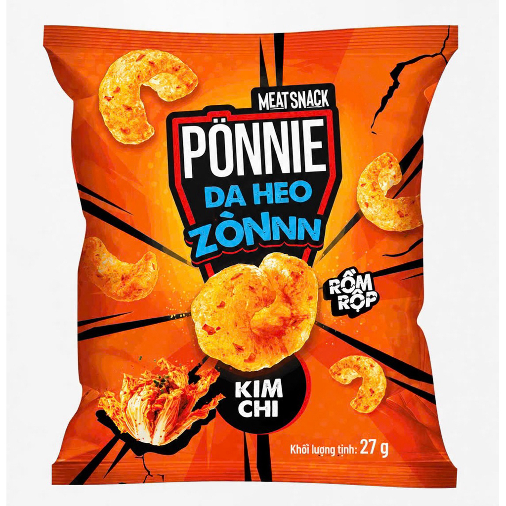 DA HEO ZÒN PONNIE VỊ KIM CHI - RONG BIỂN GÓI 27G/ SNACK DA HEO GIÒN PONNIE