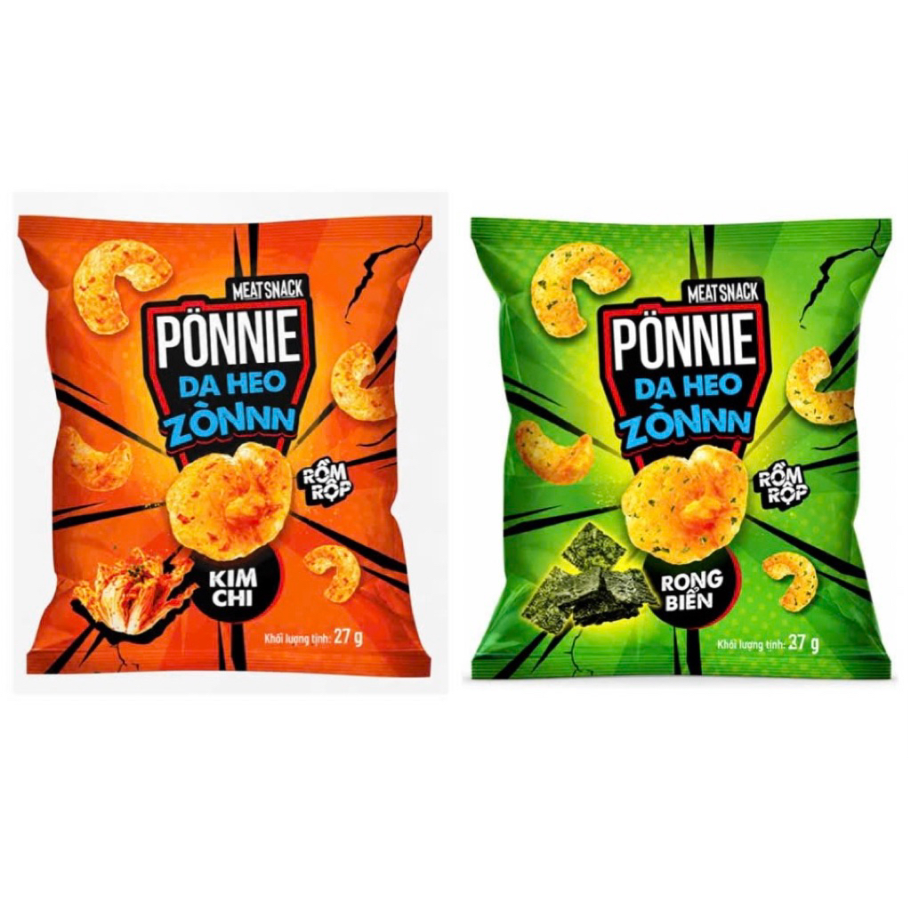 DA HEO ZÒN PONNIE VỊ KIM CHI - RONG BIỂN GÓI 27G/ SNACK DA HEO GIÒN PONNIE