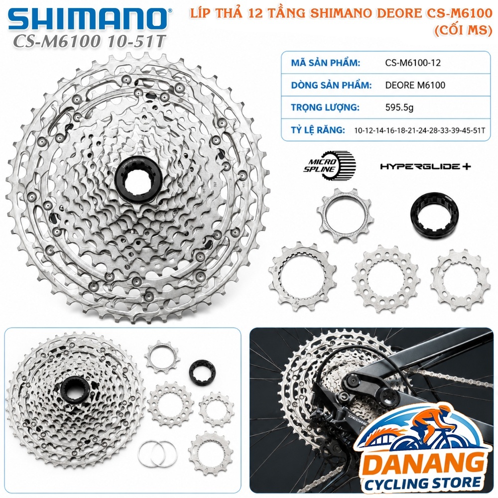 Líp Thả 12 Tầng (Cassette) Xe Đạp SHIMANO Deore CS-M6100 10-51T Dùng Cho Cối MS – Không Hộp, Chính Hãng