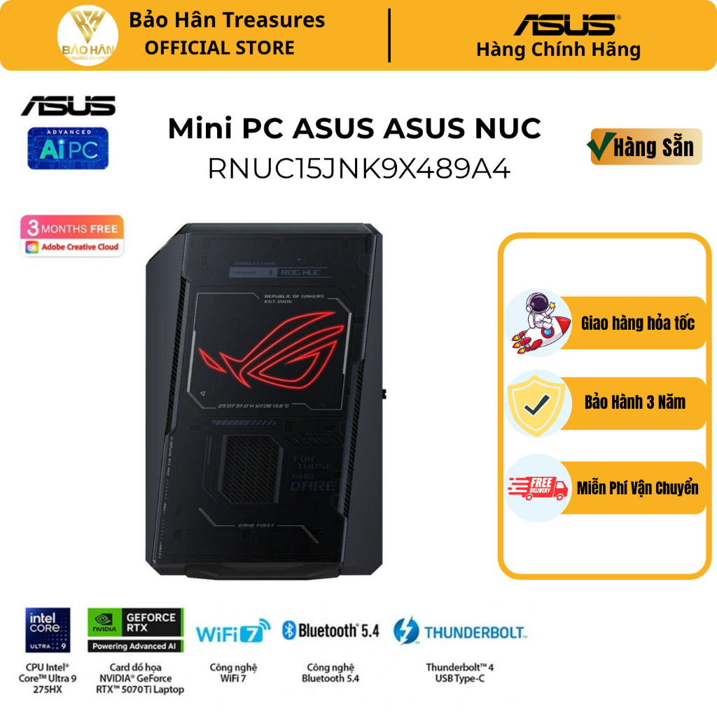 Bộ PC ASUS NUC RNUC15JNK9X489A4 (Ultra 9 275HX/2x16GB DDR5-6400/1TB Gen4 NVMe/Wifi7/RTX 5070/Win11H 