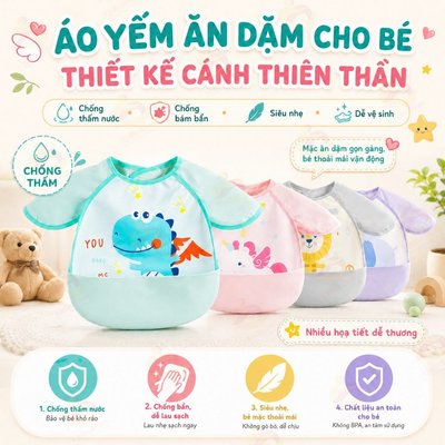 Áo yếm ăn dặm cho bé KidAndMom thiết kế cánh thiên thần chống thấm nước chống bám bẩn siêu nhẹ