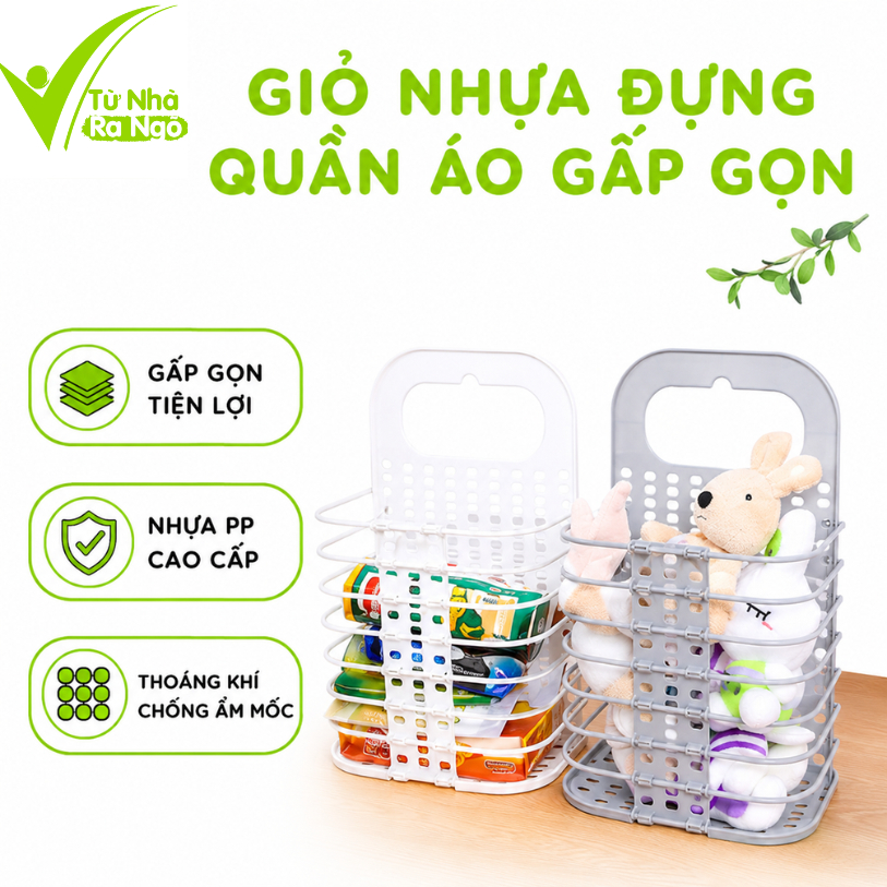 Giỏ Đựng Quần Áo Thông Minh Treo Tường Nhựa Việt Nhật GD68 - Giỏ Đựng Đồ Gấp Gọn Dán Tường Tiện Lợi
