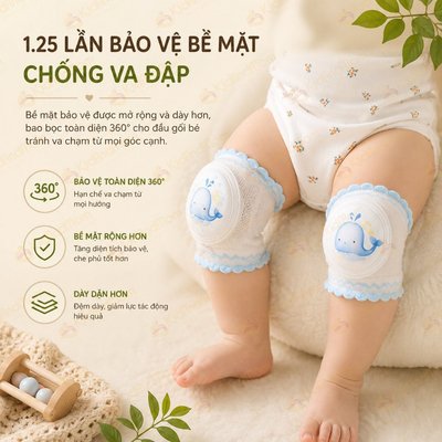 Tất vớ tập bò bảo vệ đầu gối cho bé chống trầy xước KidAndMom, vớ tập bò chống trượt ngộ nghĩnh