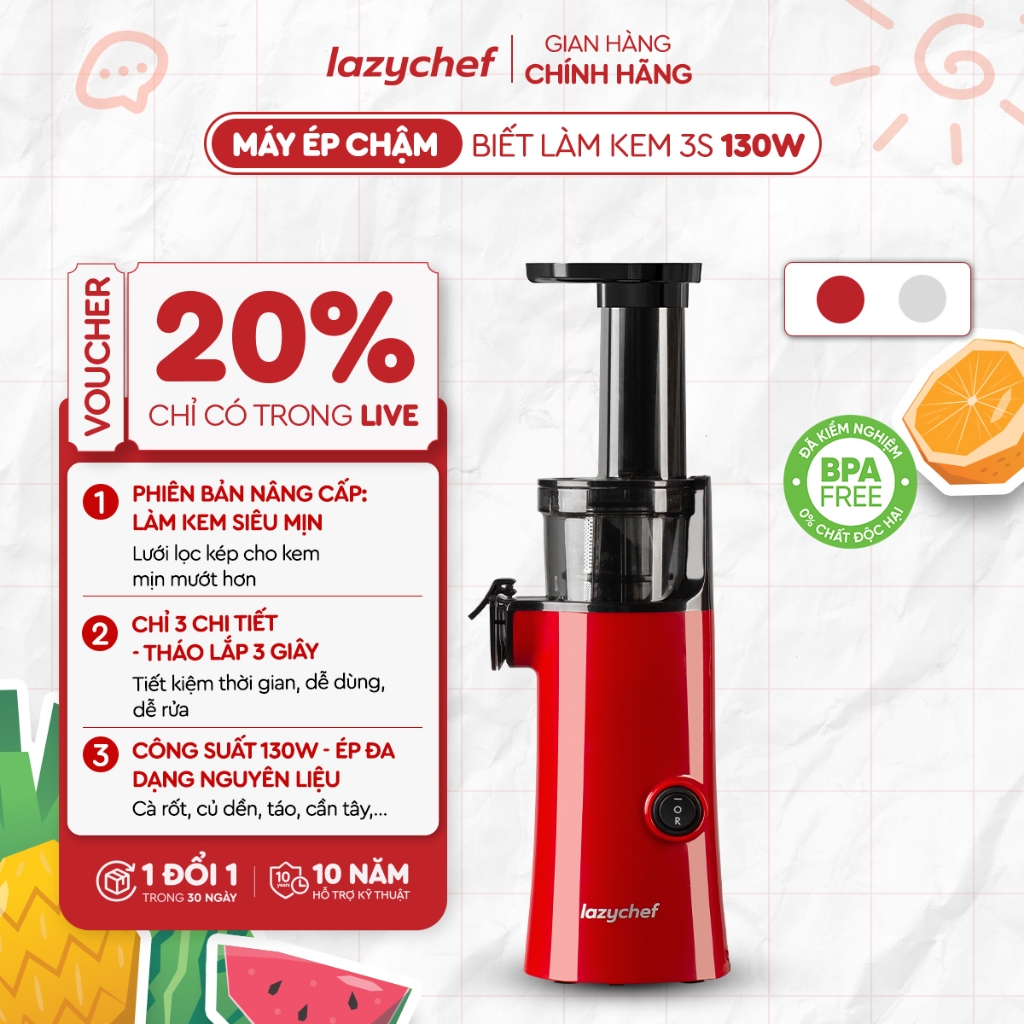 Máy Ép Chậm Lazychef 130W  - Máy Làm Kem Hoa Quả siêu mịn, Máy Ép Trái Cây, Công Nghệ Ép Lạnh