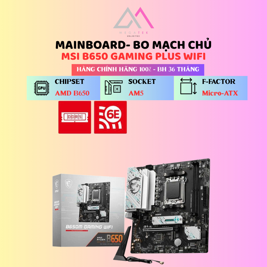 Mainboard MSI B650M GAMING PLUS WIFI DDR5 Socket AM5 | AMD B650 | PCIe 4.0 | WiFi 6E | LAN 2.5G | M-