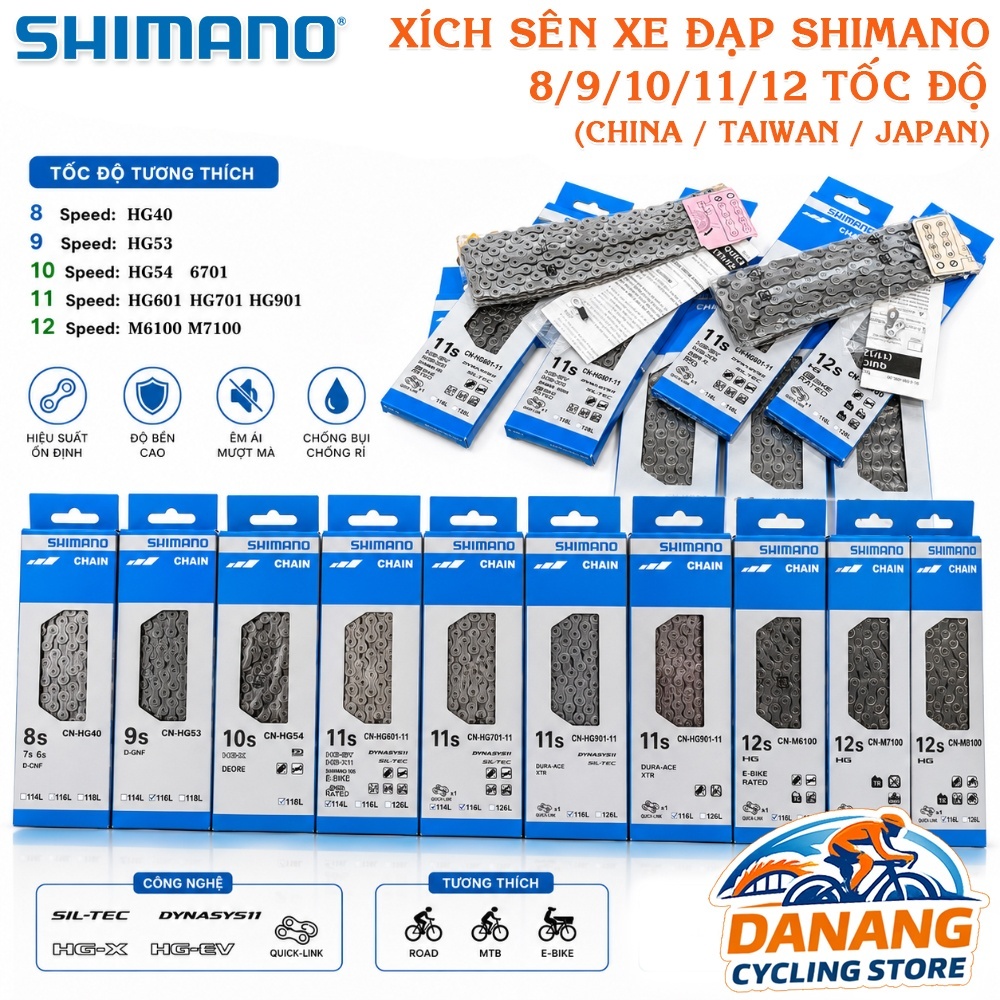 Xích Sên Xe Đạp SHIMANO Box Chính Hãng 8/9/10/11/12 Tốc Độ HG40 HG53 HG54 6701 LG500 HG601 HG701 HG9