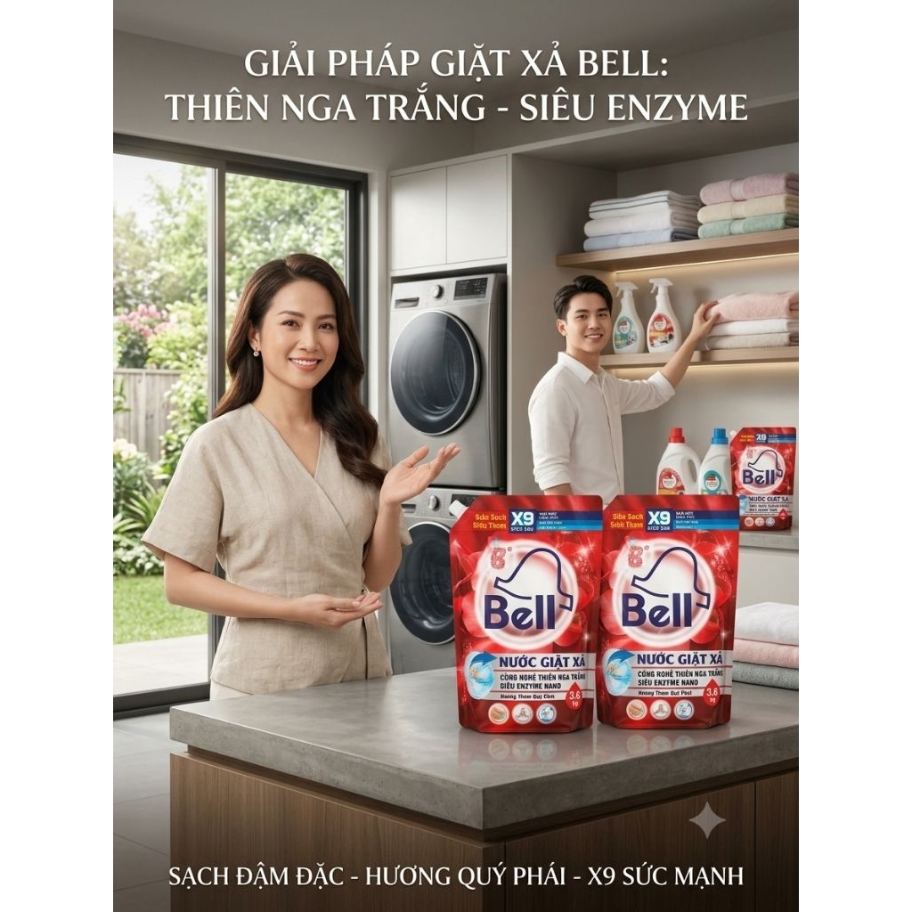 TÚI NƯỚC GIẶT XẢ Bell X9 3l6 ENZYM NANO SẠCH SÂU THƠM LÂU