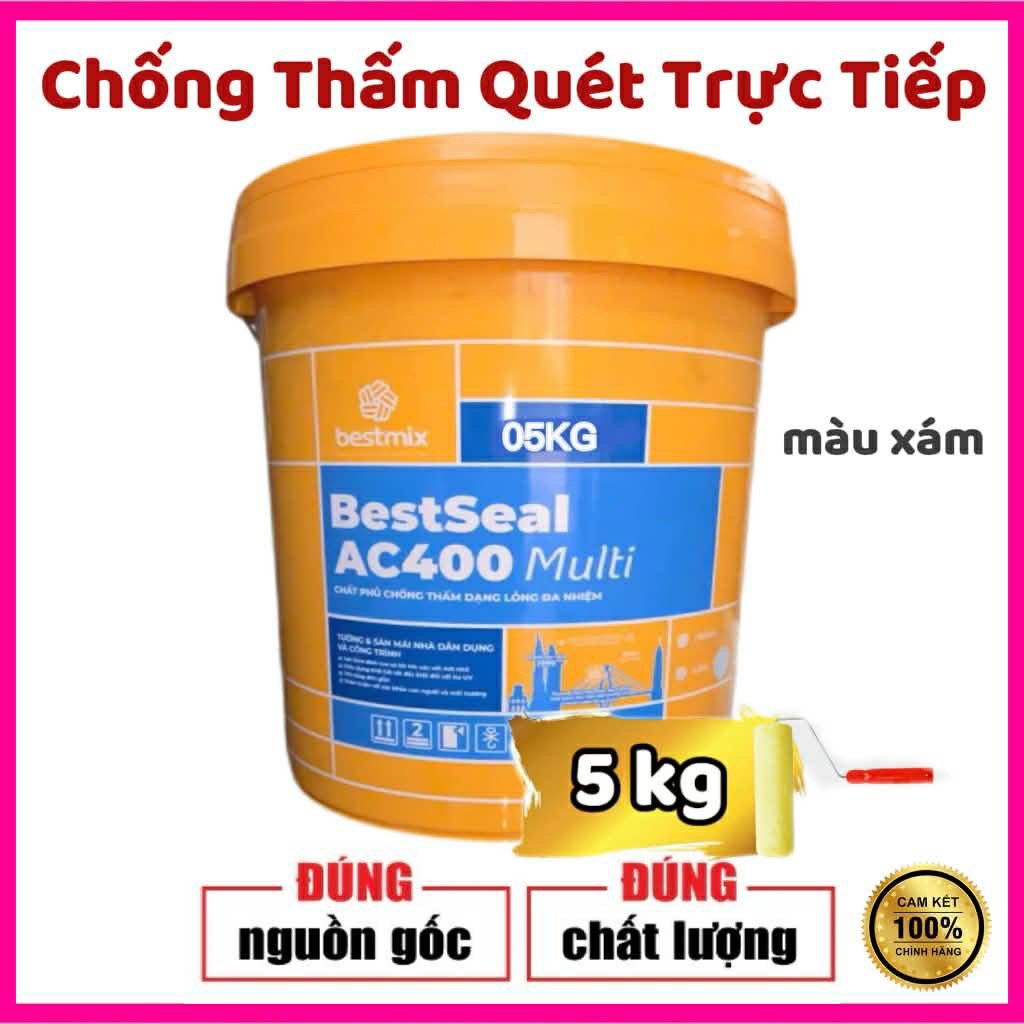Chống Thấm Bestmix BestSeal AC400 (Thùng 5Kg)-(màu xám) Chống Thấm Sàn, Tường, Sân Thượng & Toilet Q