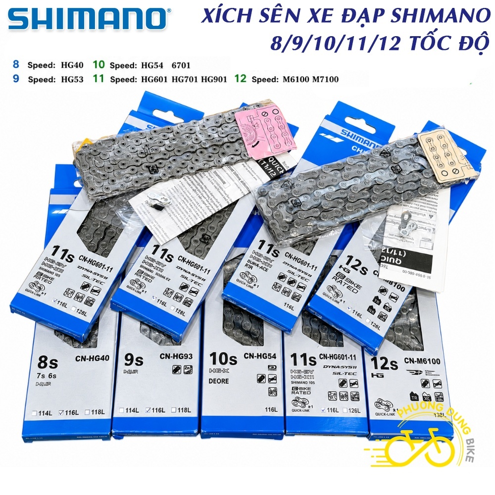 Xích sên xe đạp SHIMANO 8s 9s 10s 11s 12s HG40 HG53 HG54 6701 LG500 HG601 HG701 HG901 M6100 M7100 M8