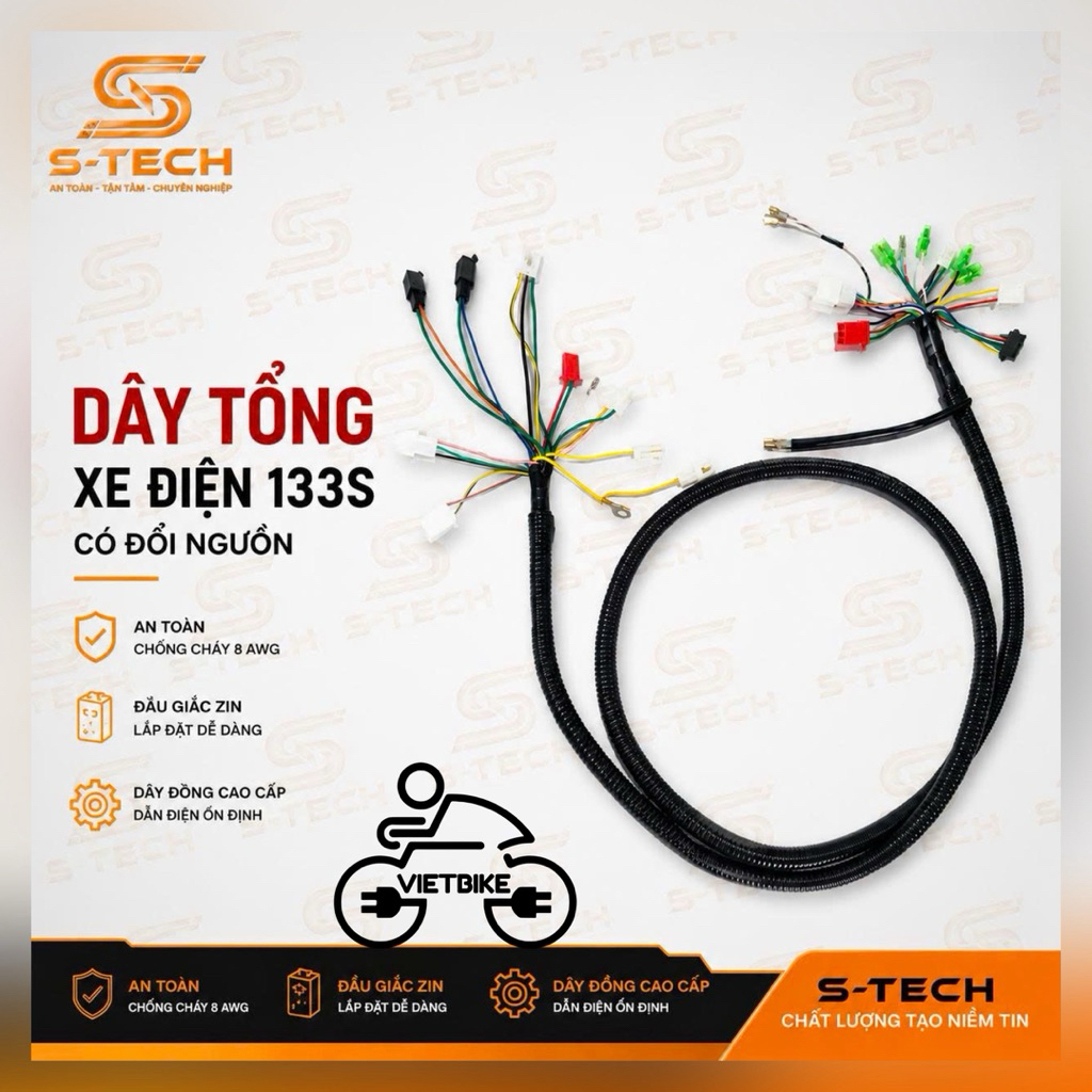 Dây tổng xe điện 133 có đổi nguồn 12v phía sau (giắc cắm ic đúc và ic votol như zin,không cần chế )