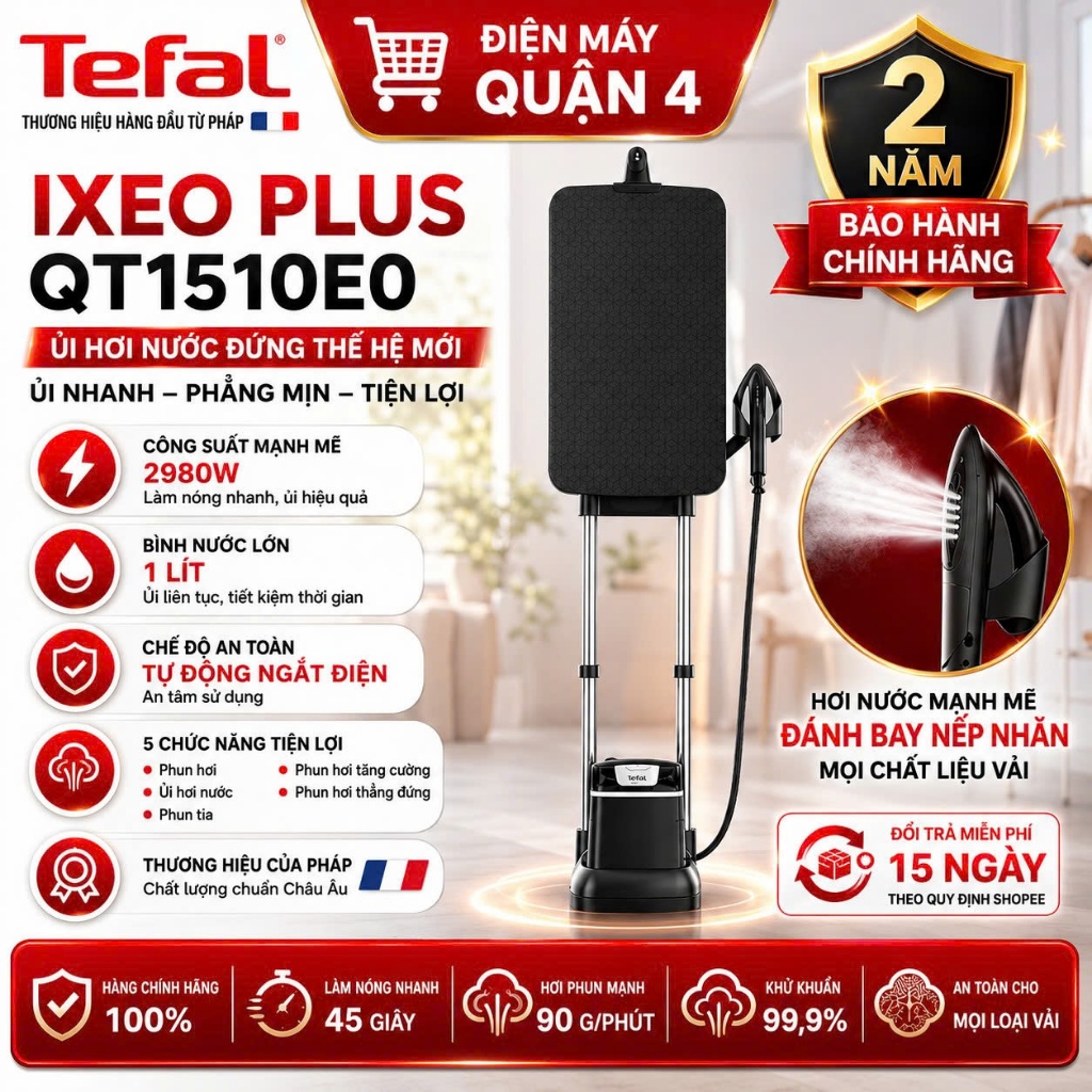 Bàn Ủi Hơi Nước Đứng Tefal IXEO Plus QT1510E0 2980W