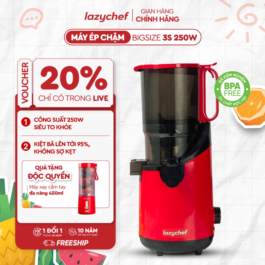 Máy Ép Chậm Nguyên Quả 3S Lazychef Bigsize 250W - Máy Ép Trái Cây,Công Nghệ Ép Lạnh