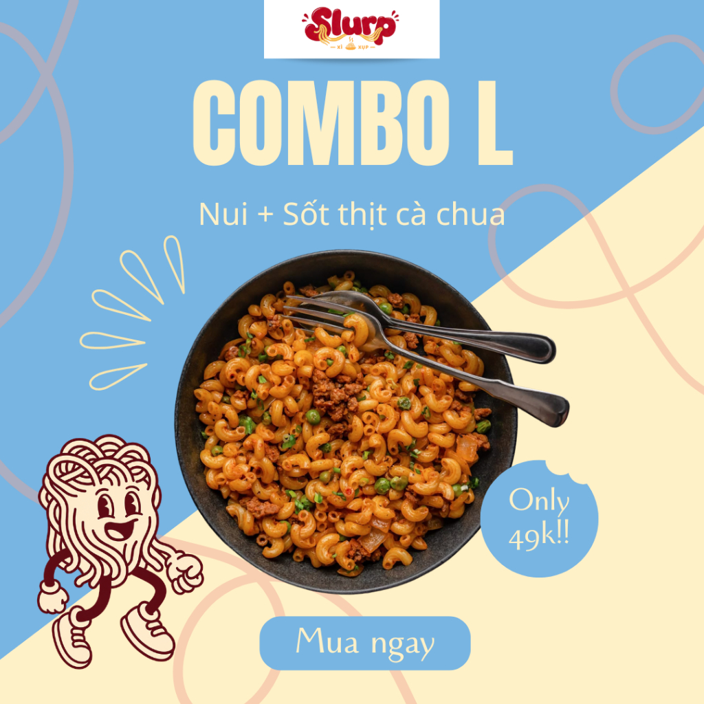 Combo Nui Sốt Thịt Cà Chua Slurp - Xi Xụp | Nui Pasta Tươi | Đậm Đà, Chuẩn Vị