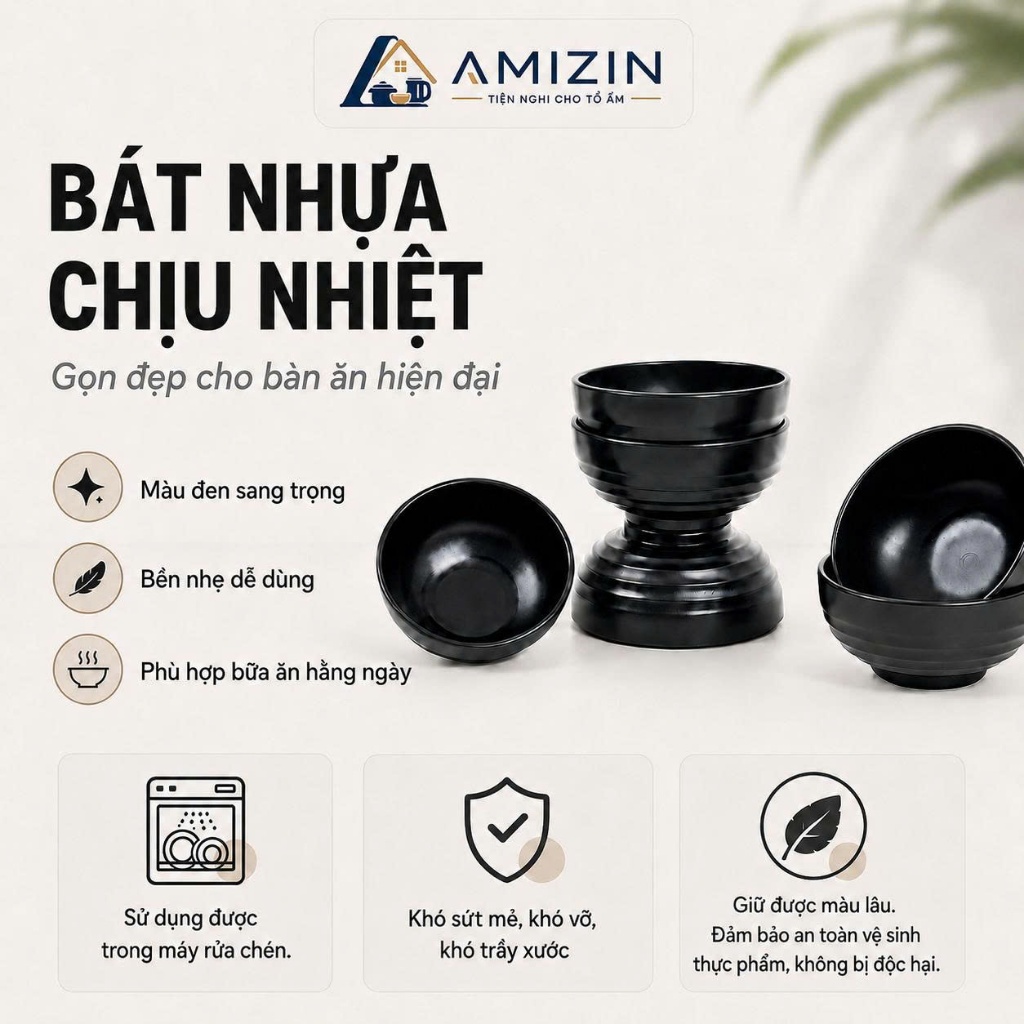 22.store.96 Chén bát cơm nhựa  màu ĐEN,NÂU nhám Việt Nhật 6830 22.store.96