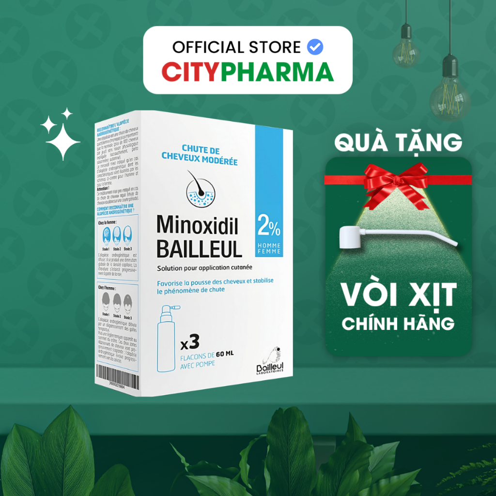 Xịt Mọc Tóc Minoxidil 2% Chính Hãng Pháp, Hỗ Trợ Giảm Rụng, Hói, Cải Thiện Tóc Thưa, Chăm Sóc Nang Tóc